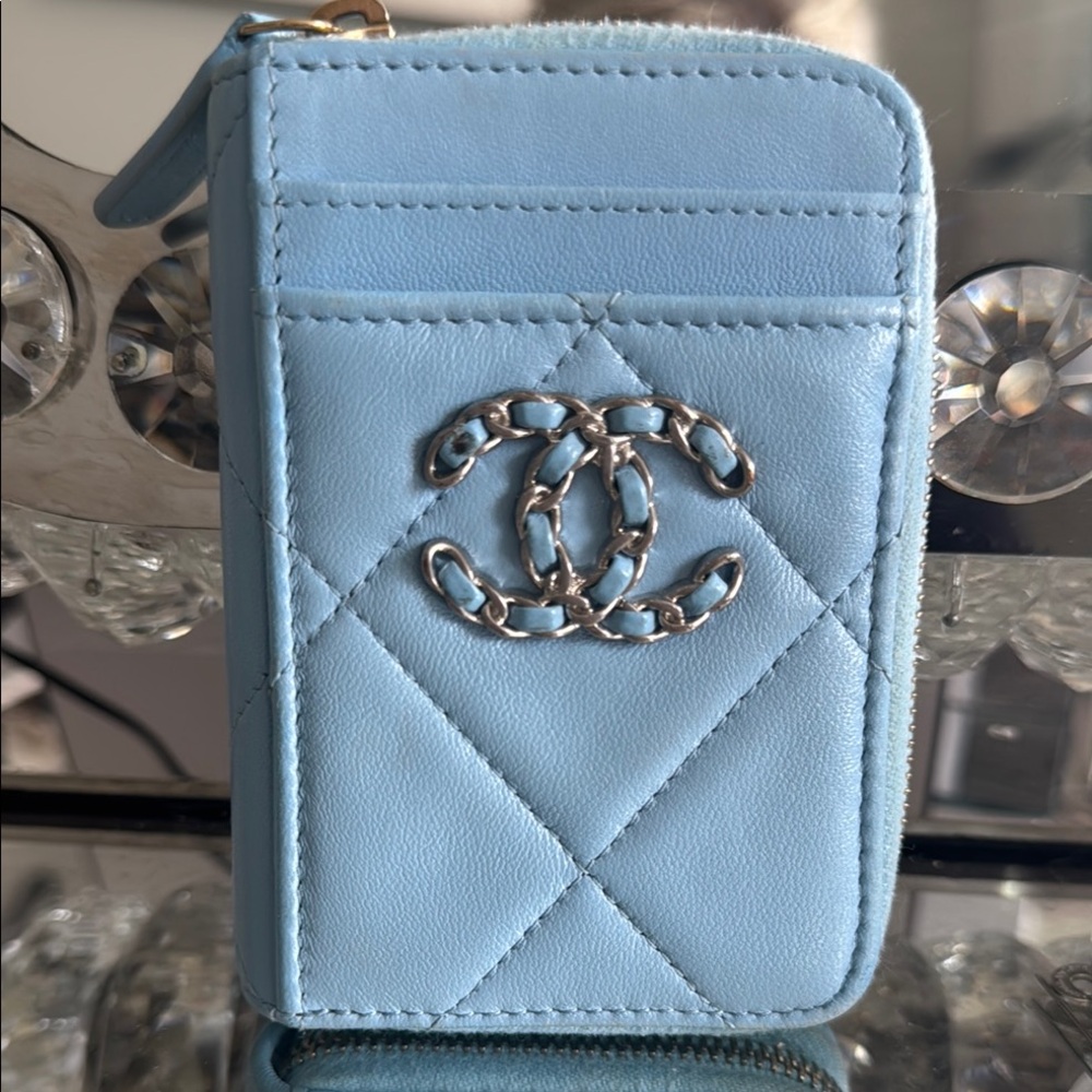 Chanel Sky Blue Quilted Card Wallet